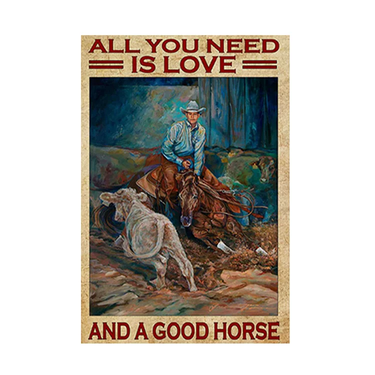 Western cowboy falls - enseigne vintage en étain - 7.9x11.8 & 11.8x15.7inch