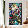 Colored House Glass Painting - Full Embroidery 3 Strands 11CT Stamped Cross Stitch - 40*70CM - Large Size