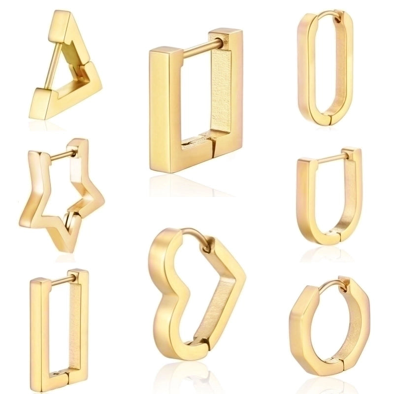 1 Piece Hip-Hop Rock Minimalist Star Heart Shape Metal Button 304 Stainless Steel Copper Gold Plated Hoop Earrings