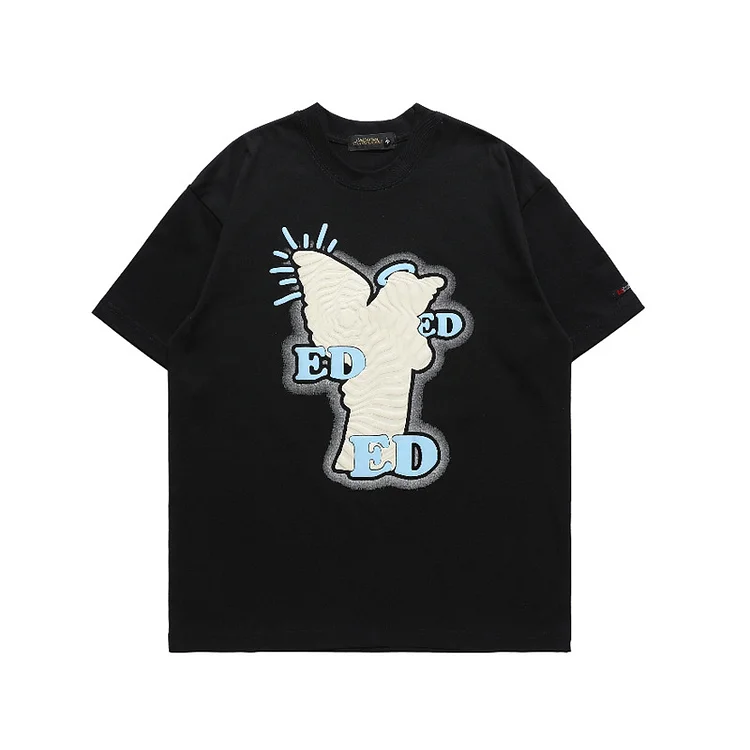 Hip Hop Street Foam Angel Print Loose T-Shirt at Hiphopee