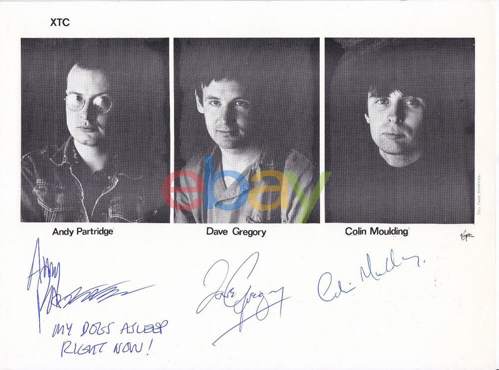 XTC 8 x 10 Photo Poster painting signed by Andy Partridge, David & Colin reprint