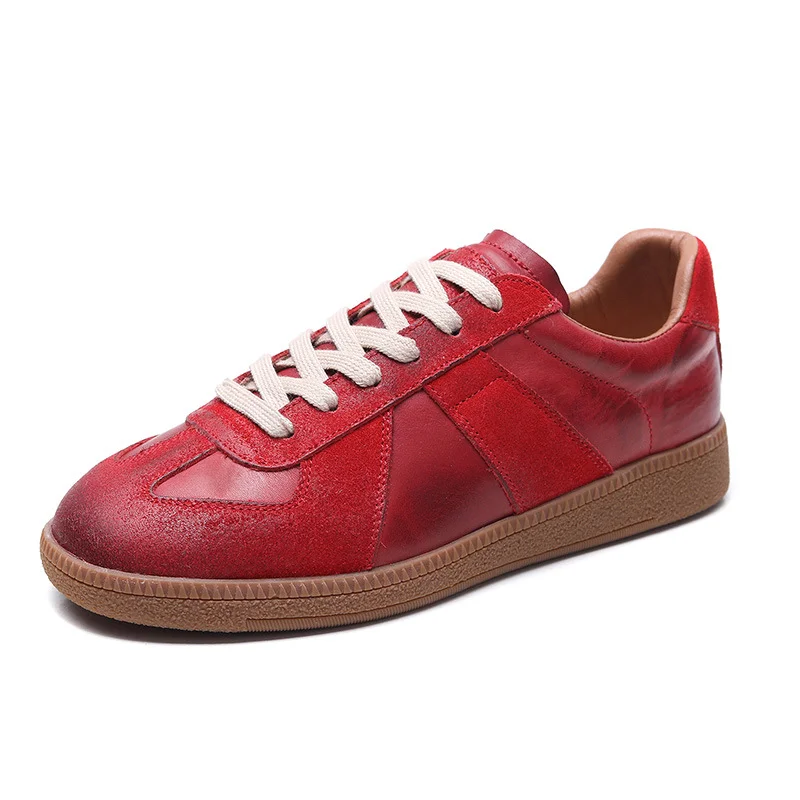 Yyvonne Layer Of Cowhide Leather Hand Retro Training Casual Shoes Spring And Autumn New Round Head Flat Soft Bottom Tie