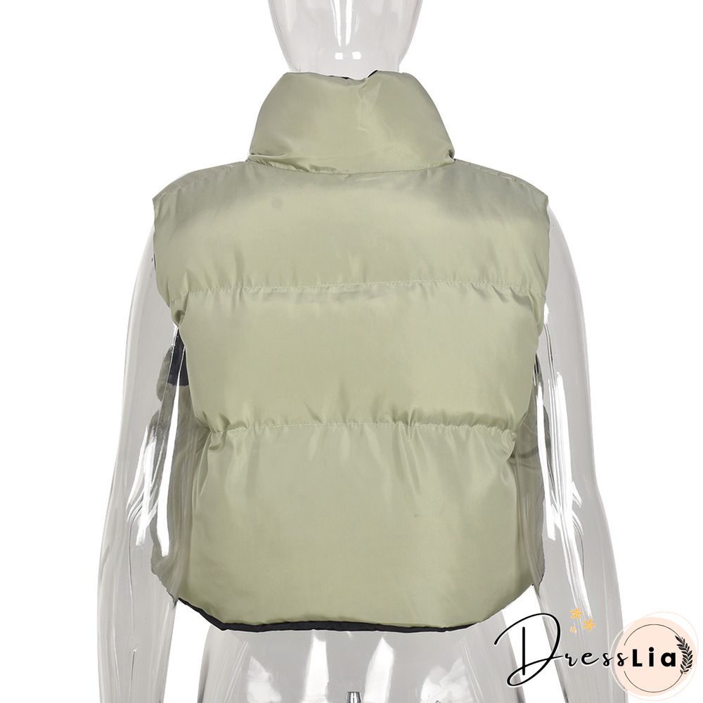 Zip Up Stand Collar Padded Puffy Vest Jackets