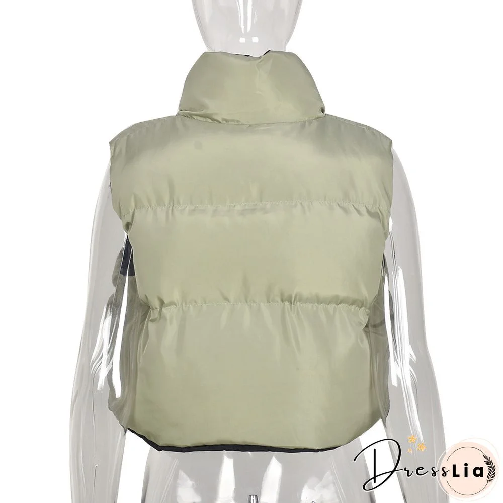 Zip Up Stand Collar Padded Puffy Vest Jackets