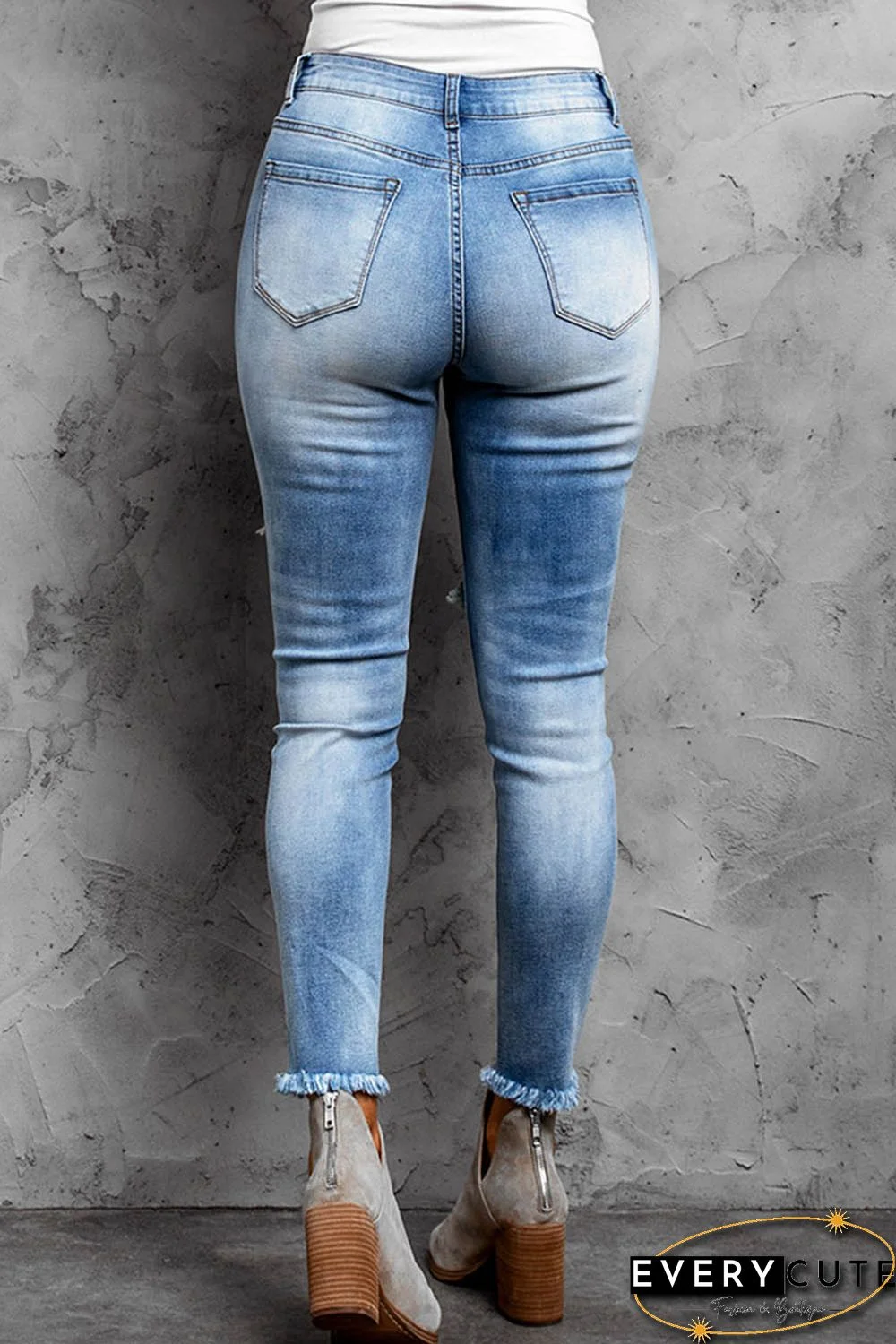 Plaid Patchwork Skinny Fit High Waist Distressed Jeans