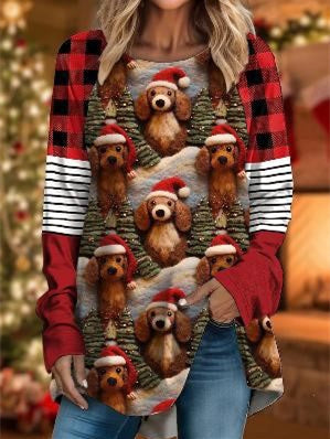 Women's Long Sleeve Scoop Neck Graphic Printed Tops