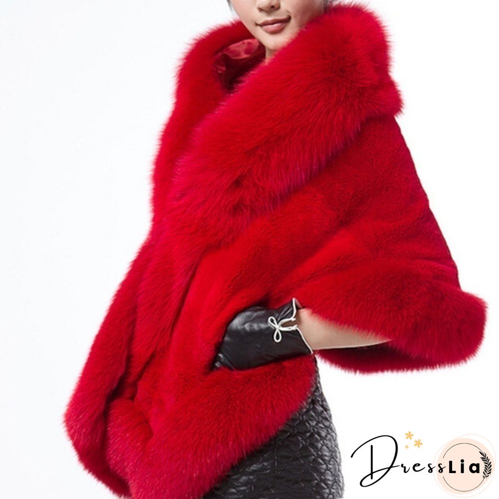 Women Winter Warm Luxury Faux Mink Cashmere Wedding Party Cape Wrap Coat