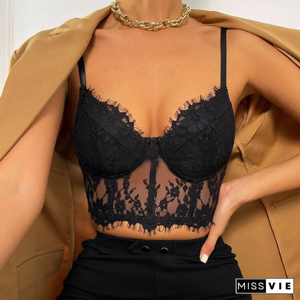 Lace Street Perspective Open Back Solid Color Sling Bra