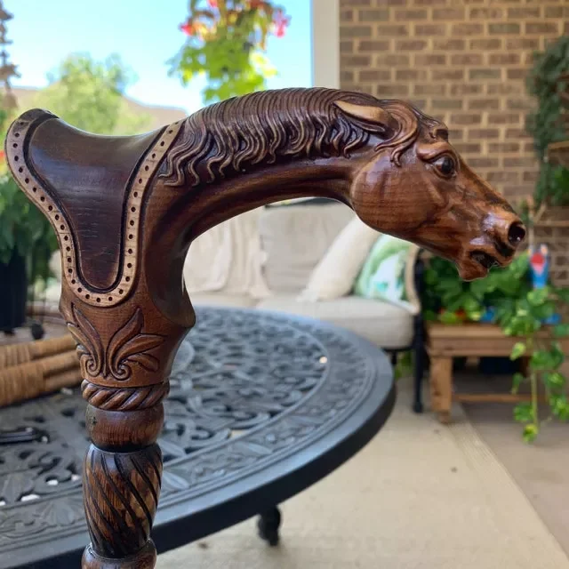 Designer Art Wooden Cane Badass Walking Stick Horse With Saddle