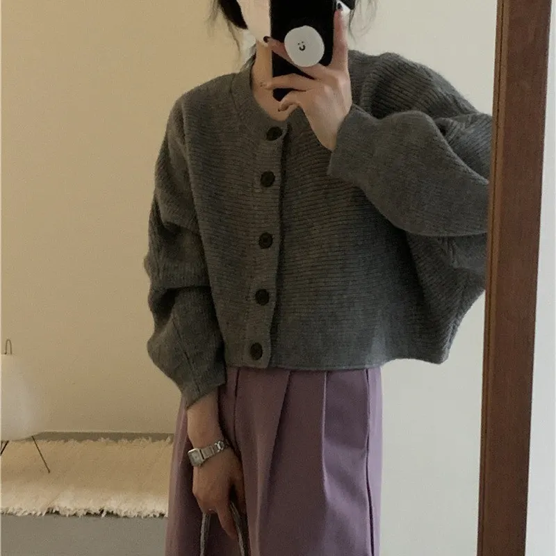 Churchf Churchf Neck Single Breasted Bat Sleeve Knit Cardigan Female 2024 Autumn Loose Lazy Gentle Wind Short Sweater Coat
