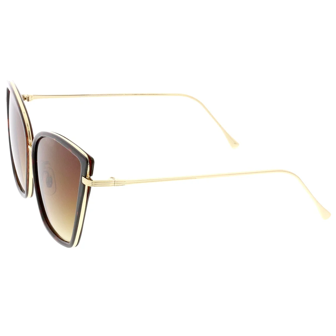 Women's Oversize Cat Eye glasses With Slim Arms Metal Trim Tinted Lens 56mm