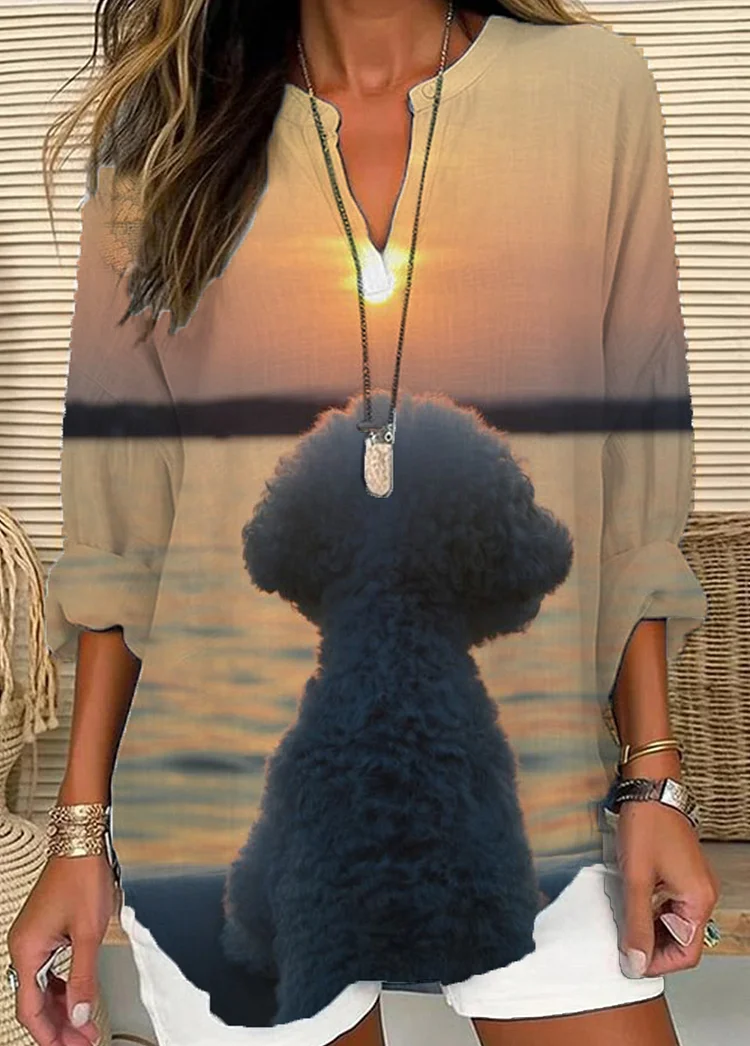 Women's Cute Dog Cotton Long Sleeve Round Neck  Shirt
