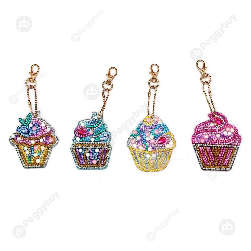 

4pcs Cake Ice Cream-DIY Creative Diamond Keychain, 501 Original