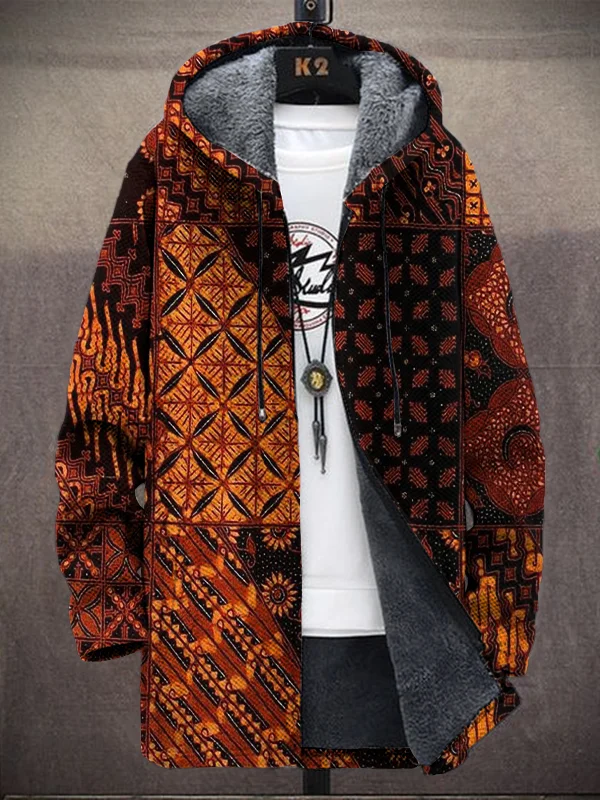 Men's Ethnic African Art Pattern Print Hooded Trench Coat