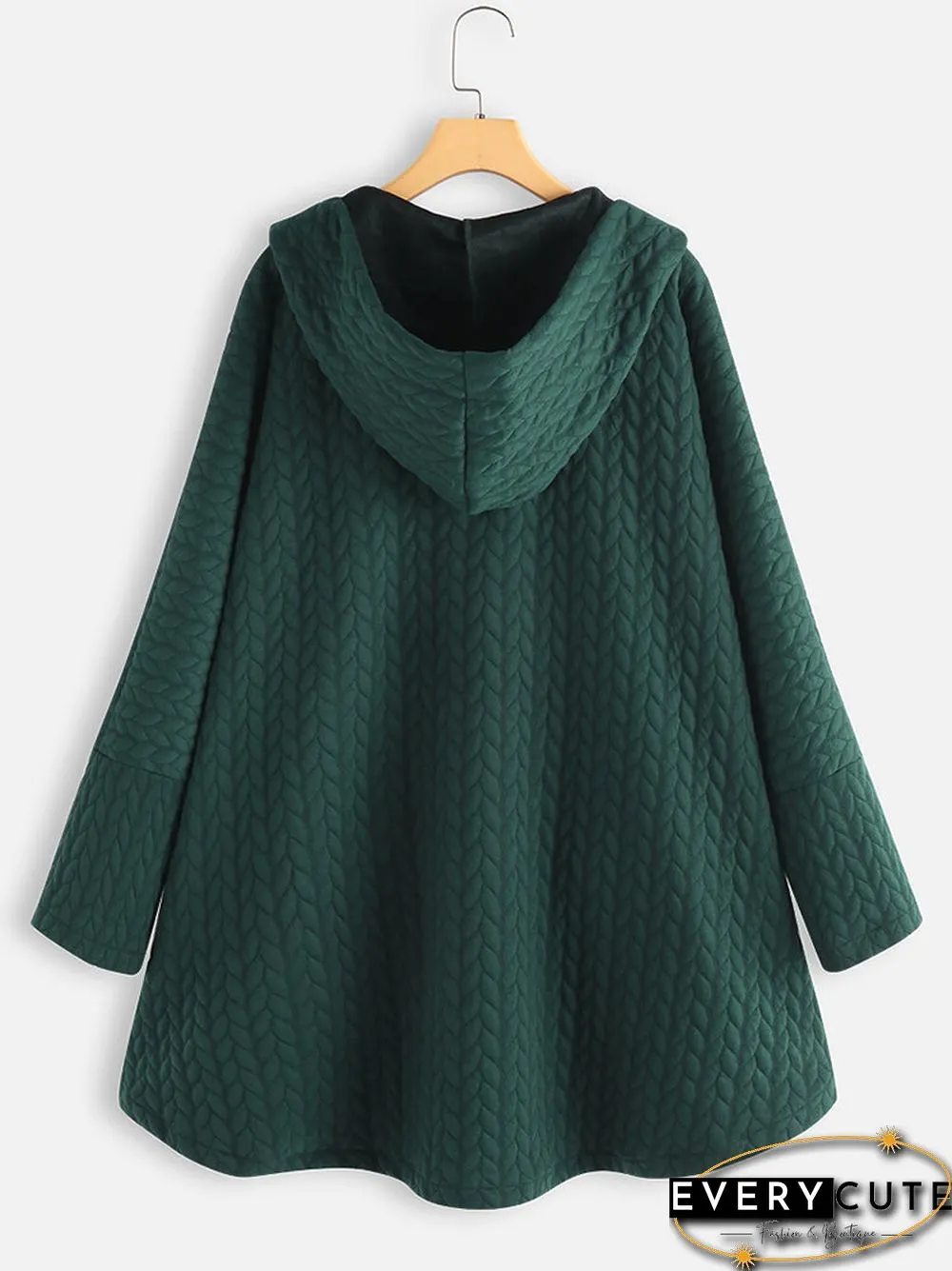 Casual Jacquard Pockets High Low Thin Loose Hooded Coat