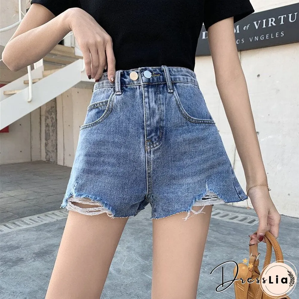 Womens Jeans Shorts Ripped Clothing High Waisted Summer Streetwear Baggy Wide Leg Vintage