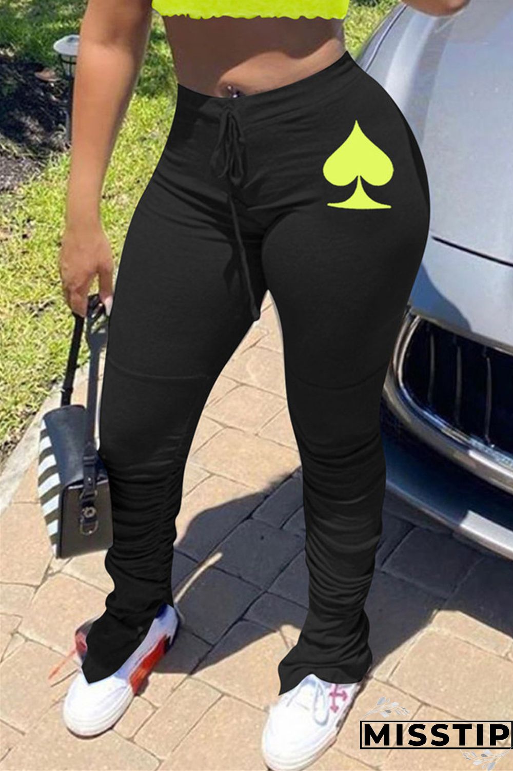 Pink Elastic Fly Mid Print Boot Cut Pants Bottoms