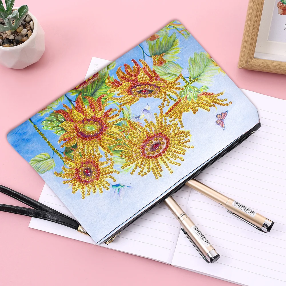 5D DIY Sunflower Partial Shaped Drill DIY Diamond Painting Bag with Zipper
