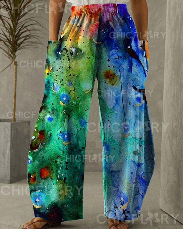 Women's Peacock Print Loose Pants 