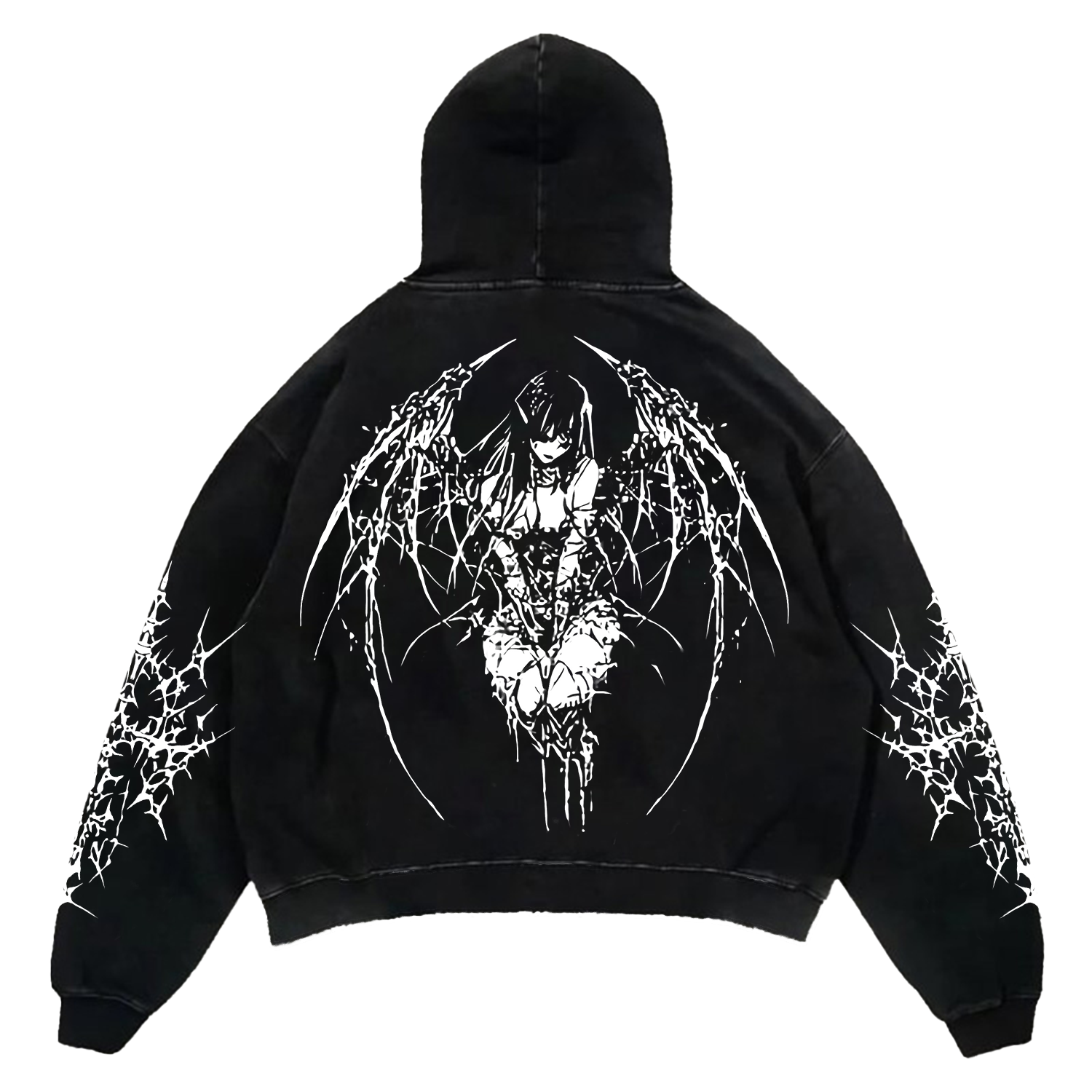Gothic Winged Figure Graphic Hoodie