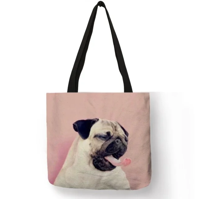 Linen Eco-friendly Tote Bag -  Pug Dog