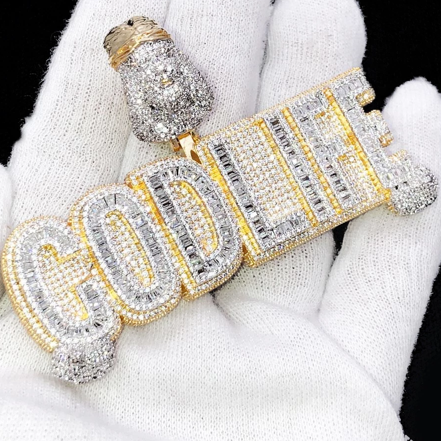 Iced Out Bling Two Tone Letter God Life Pendant Necklace Hip Hop Jewelry-VESSFUL