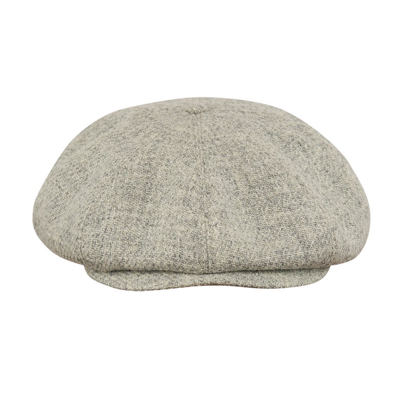 PEAKED CAPS Genuine Scottish Harris Tweed 8 Panels Newsboy Cap Apple Bandit Hooligan Blinder Hat Shelby Wool Large Crown Light GRAY