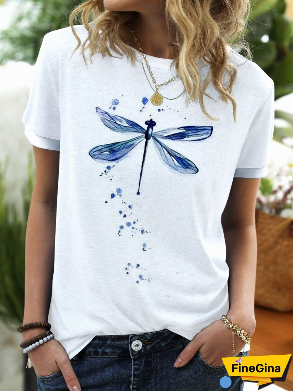 Dragonfly Pattern Summer Cotton Shirts & Top