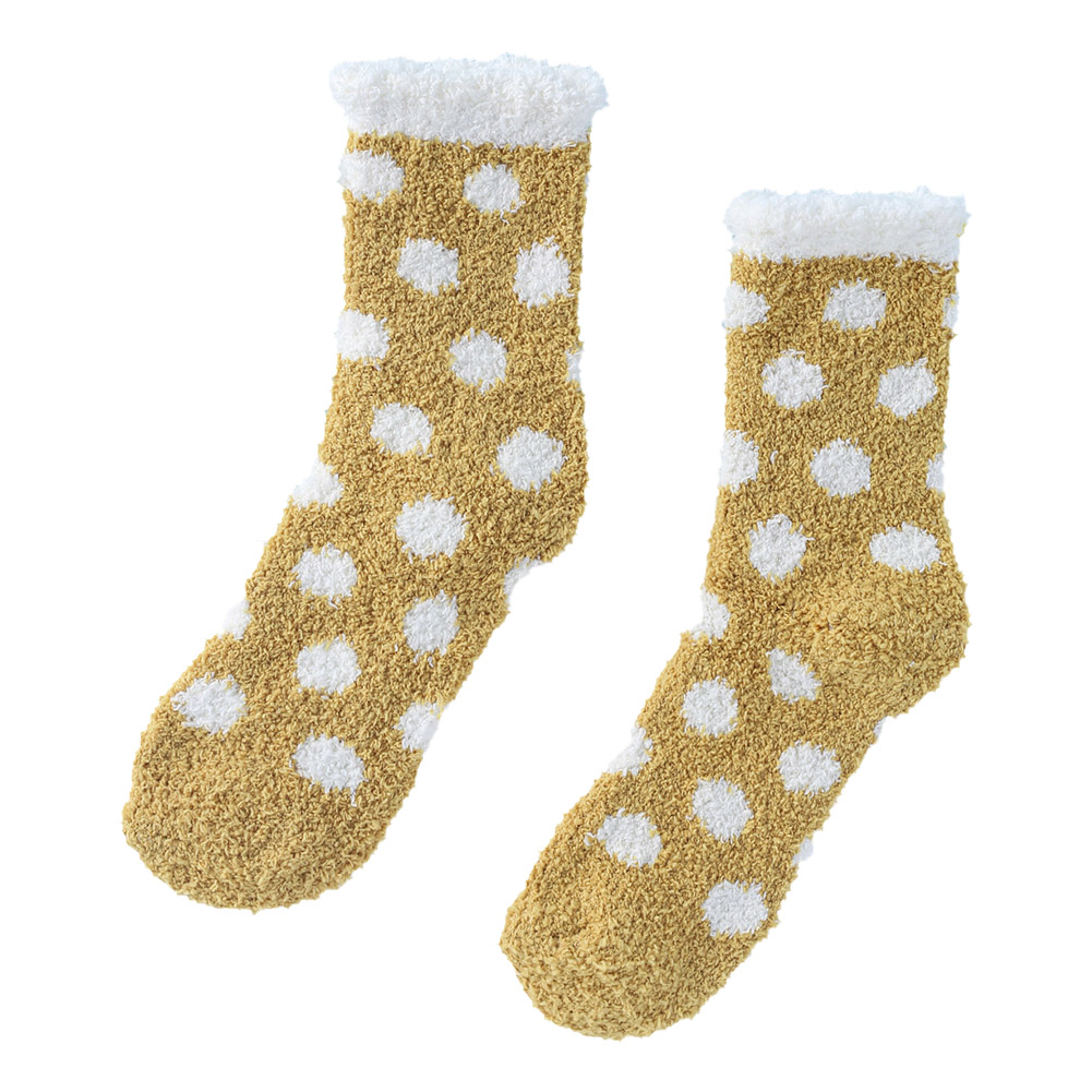 

Winter Coral Fleece Socks Women Warm Floor Plush Sleeping Calf Spot Socks, Yellow, 501 Original