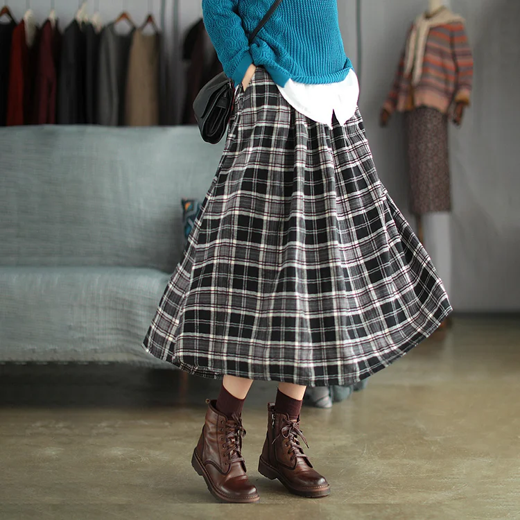 Wearshes Vintage Plaid Loose A-Hem Skirt