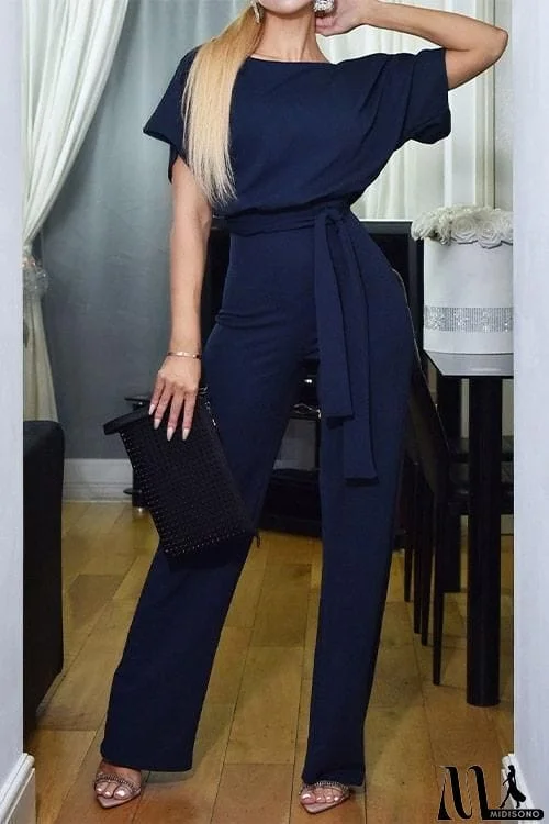 MidiSono - Short Sleeve Knot Jumpsuit