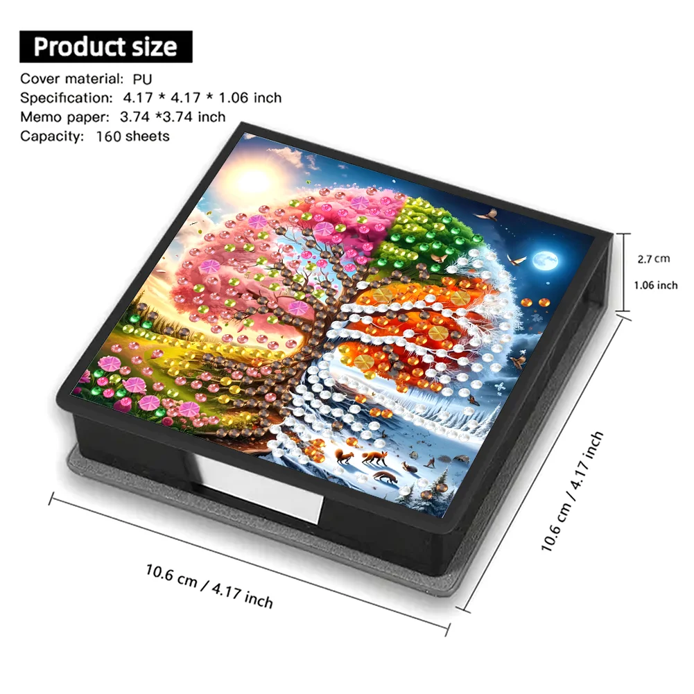 PU Tree Diamond Painting Notecard Box with Papers for DIY Art Craft