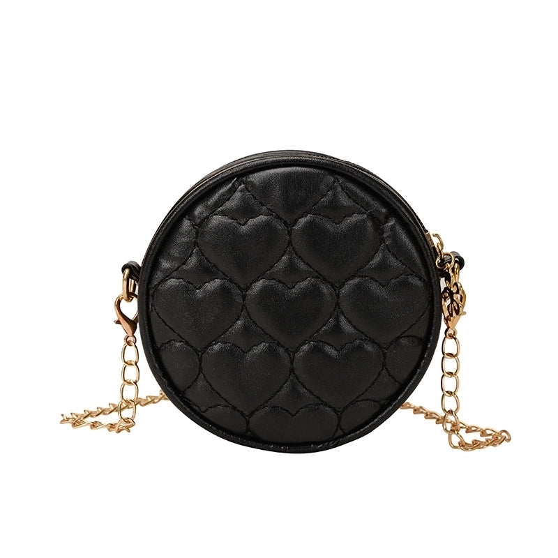 Kid’s Pu Leather Heart Shape Cute Round Zipper Crossbody Bag