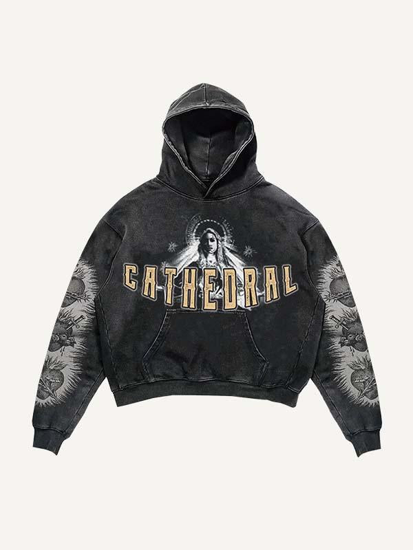 Mray&Pray&Letter Print Slant Pockets Hoodie