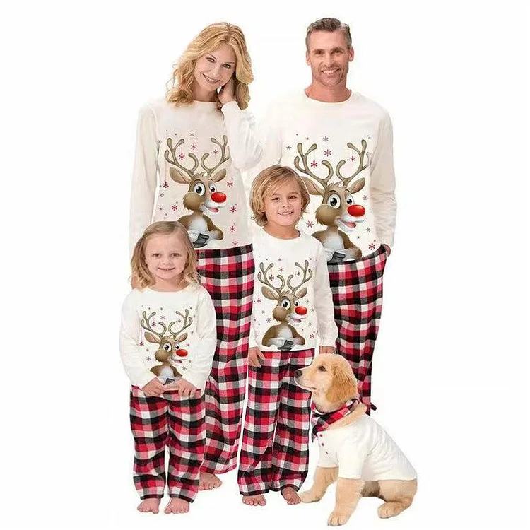 Family Matching Cartoon Reindeer Plaid Pajamas Sets