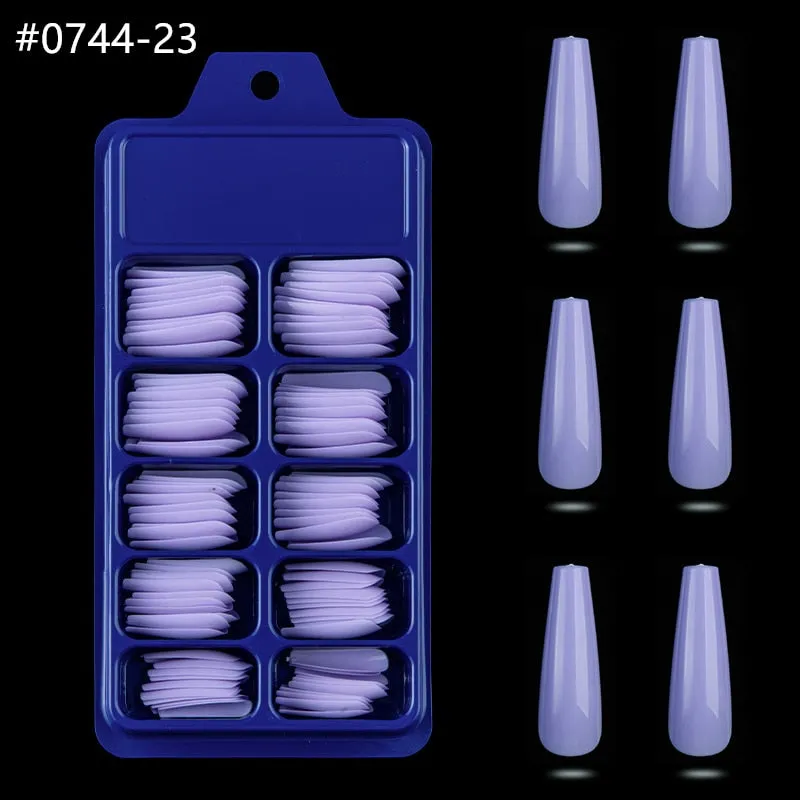 100pcs Professional Fake Nail Tips Coffin Long Ballerina Full Cover Nail Art 10 Sizes Colorful Press on Nails Manicure Soft Box-Nail Inspo