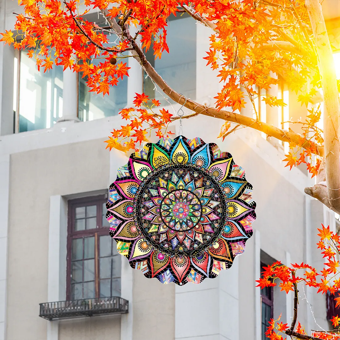 Mandalas Hanging Wind Spinner 360 Degree Rotating 3D Garden Wind Spinners 10-Inch Hanging Wind Catcher Art Gift for Home Garden Halloween Christmas (03)
