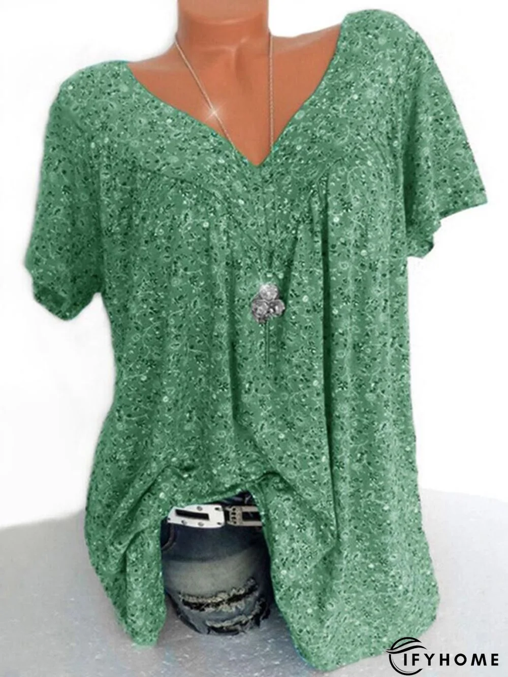 Casual V Neck Floral Short Sleeve Top | IFYHOME