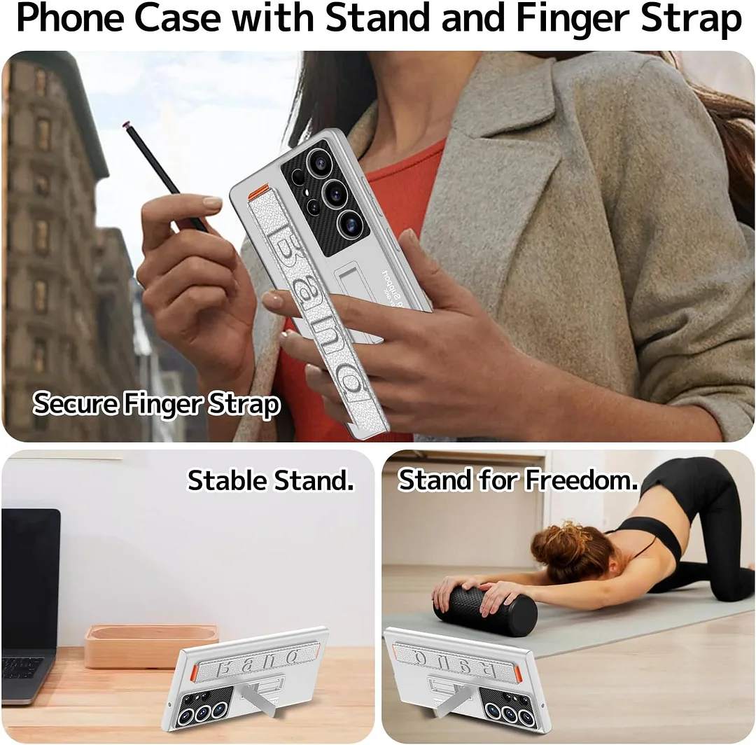 Suitable for S26 Ultra phone case, ultra-thin stand, elastic wrist strap, precision hole, shockproof protective case
