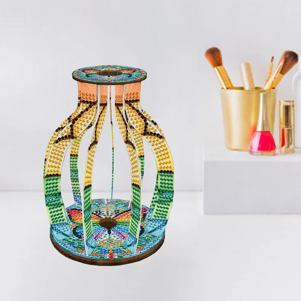 Acrylic Wood Butterfly 5D DIY Diamond Painting Flower Vase for Home Office Decor