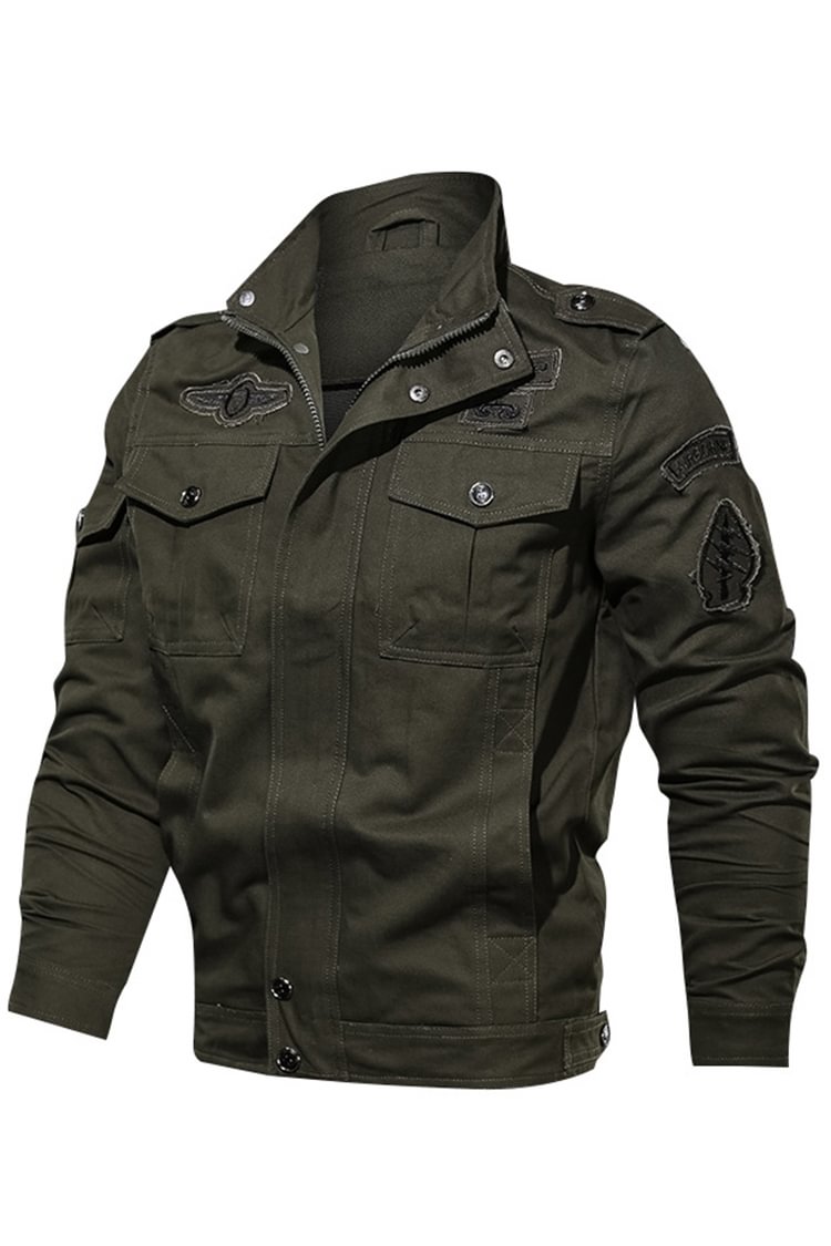 Tiboyz Stand-Collar Zip-Embroidered Applique Military Jacket