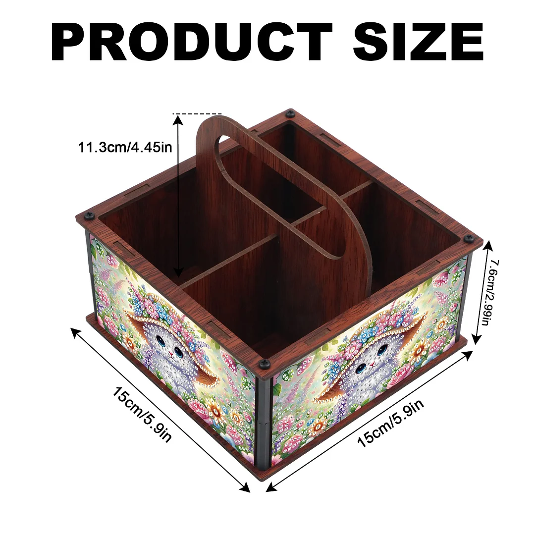 DIY Cat Wooden Diamond Painting Handheld Storage Box Kit Tabletop Art Decor
