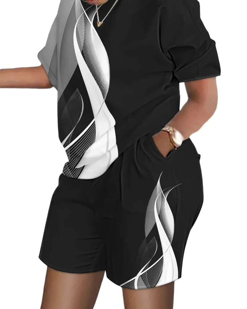 Uveng Uveng Women's Explosive Print Short Sleeve Two-Set Commuter Set