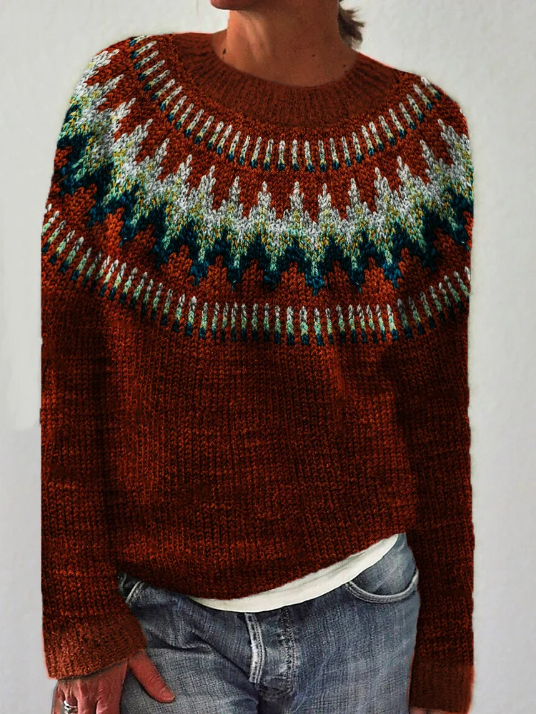 VChics Forest Inspired Cozy Knit Yoke Sweater