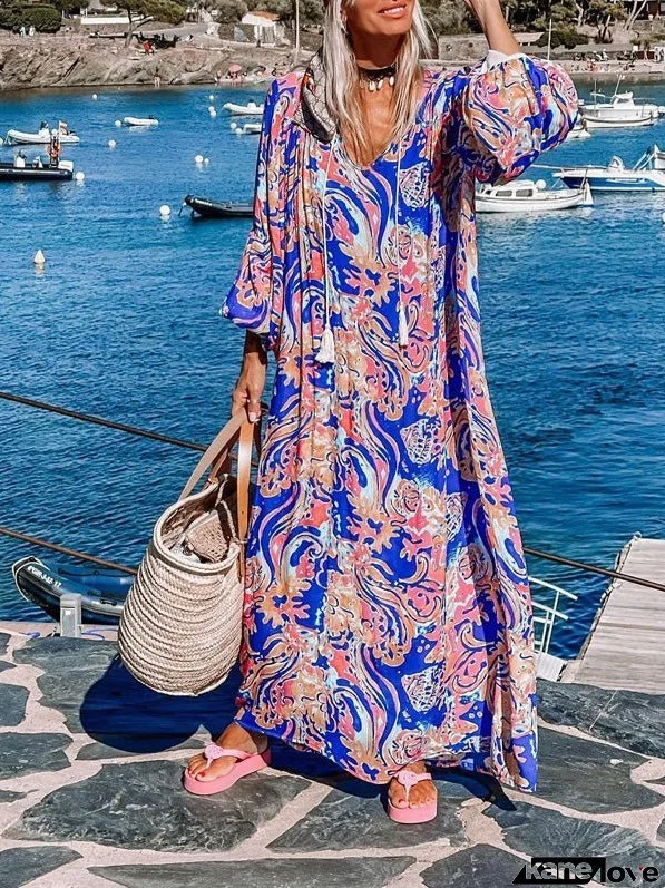 Women's Dresses Casual Vintage Print Beard Swing Dress