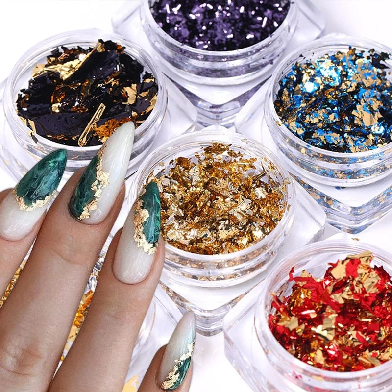 Aluminum Foil Sequins For Nails Gold Silver Irregular Glitter Flakes Mirror Chrome Powder Manicures Winter Decorations Tools