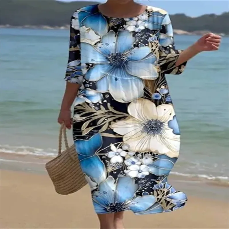 Churchf Churchf New Women's Floral Art Print Leisure Vacation Dress