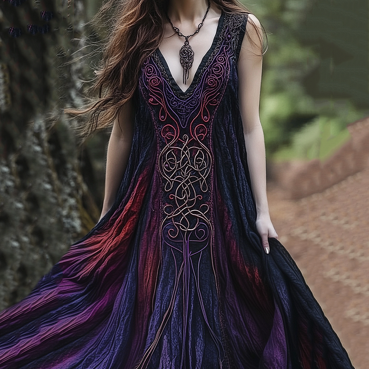 Women's Vintage Viking Rune Casual Comfort V Neck Dress