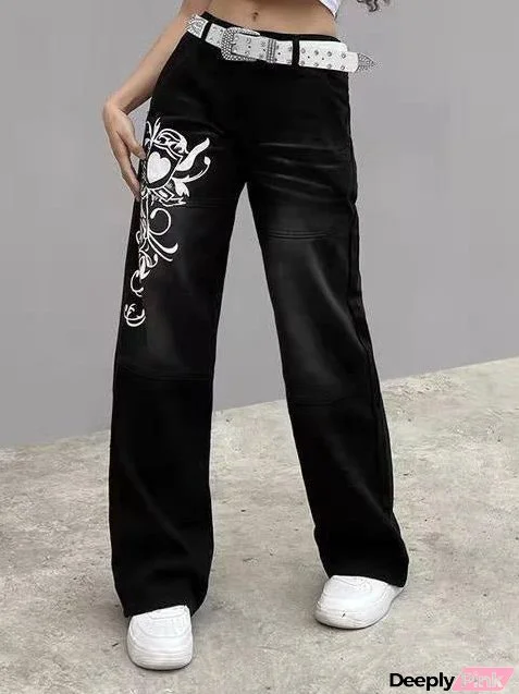 Women's Jeans Printed Straight Casual Jeans