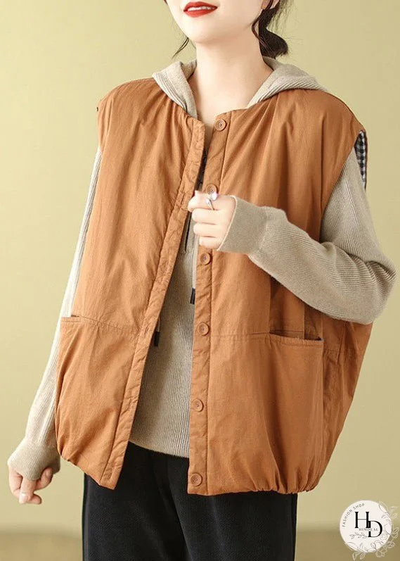 Orange Patchwork Fine Cotton Filled Vests Oversized Winter